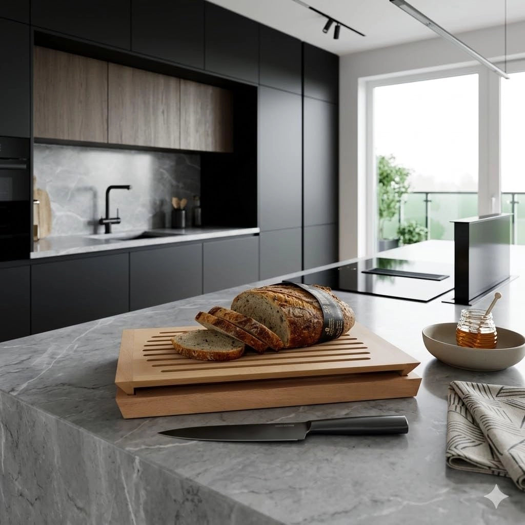 Tagliere per pane con raccoglitore per briciole, dimensioni 30x40x5 cm, in legno di faggio
