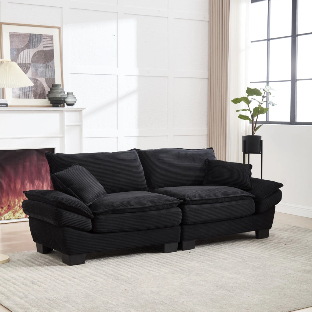 Divano a 2 posti 224x81x81 cm in velluto nero con braccioli, per soggiorno e ufficio