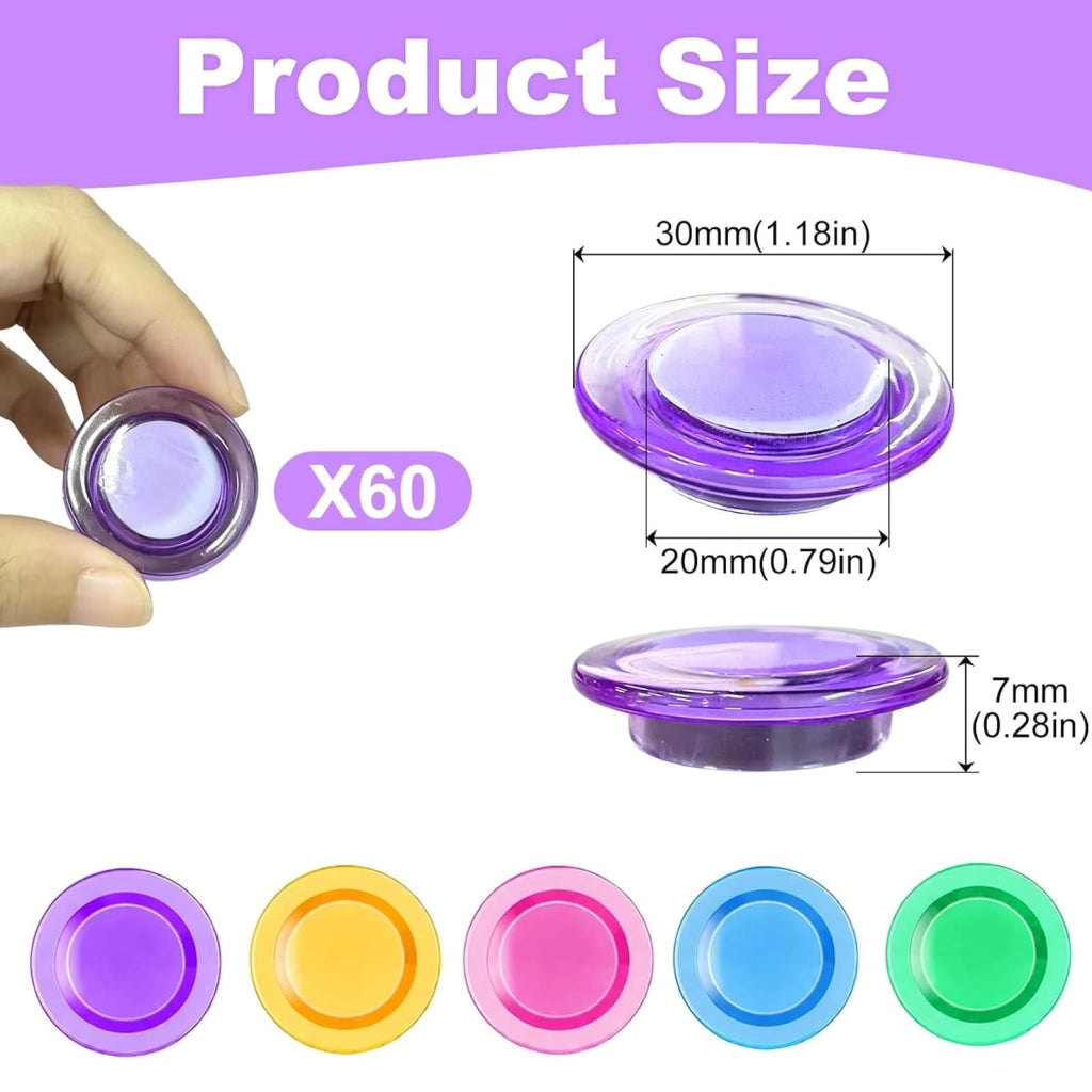 60 magneti rotondi, diametro 30 mm, colorati, adatti per frigoriferi e lavagne magnetiche
