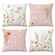 4 federe per cuscini in velluto, motivo fiori rosa, 45x45 cm, per divano e soggiorno