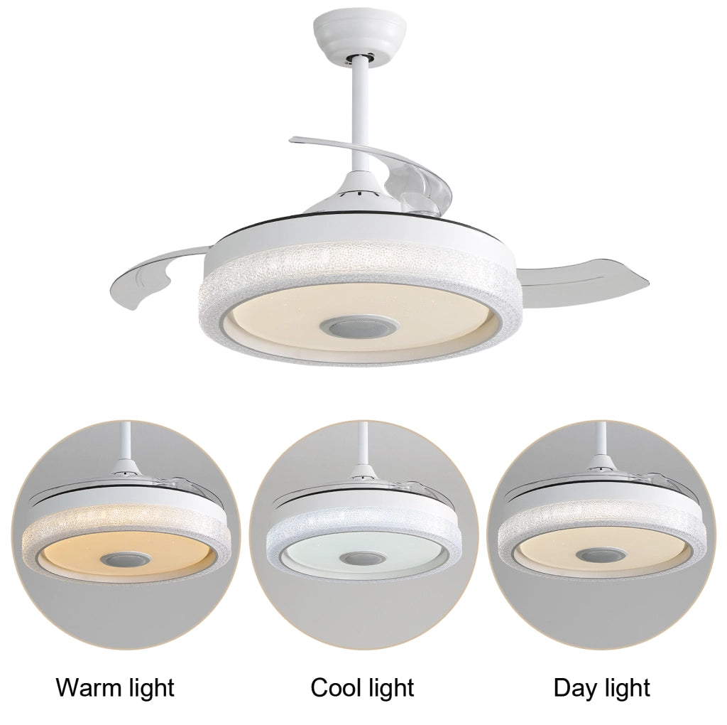 Ventilatore da soffitto a incasso 42 pollici con LED RGB; Bluetooth e telecomando; bianco