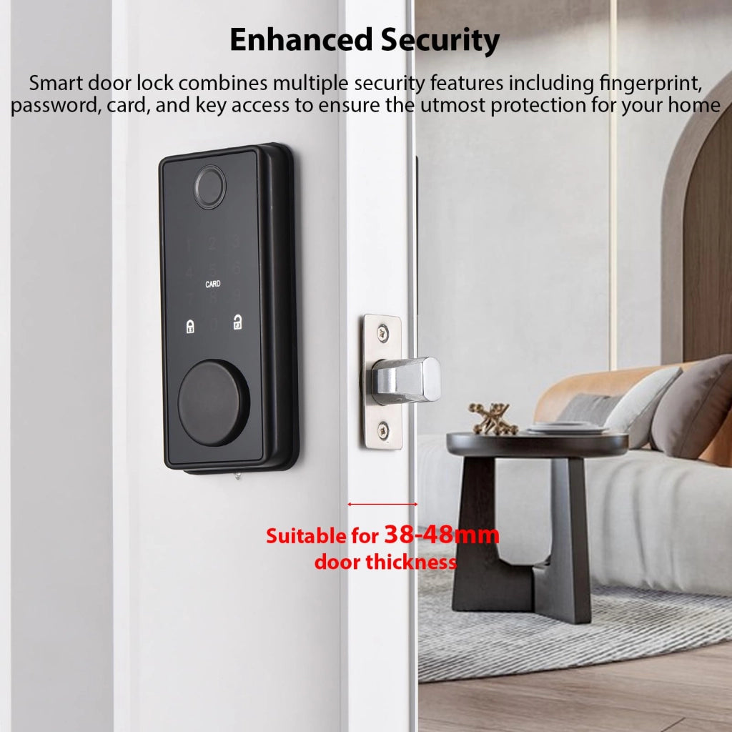 Serratura intelligente con Bluetooth, app TY, impronta digitale, password, carta RFID, 5 metodi di sblocco, serratura per porta in lega di alluminio, per porte spessore 35-60 mm, ufficio, camere da letto
