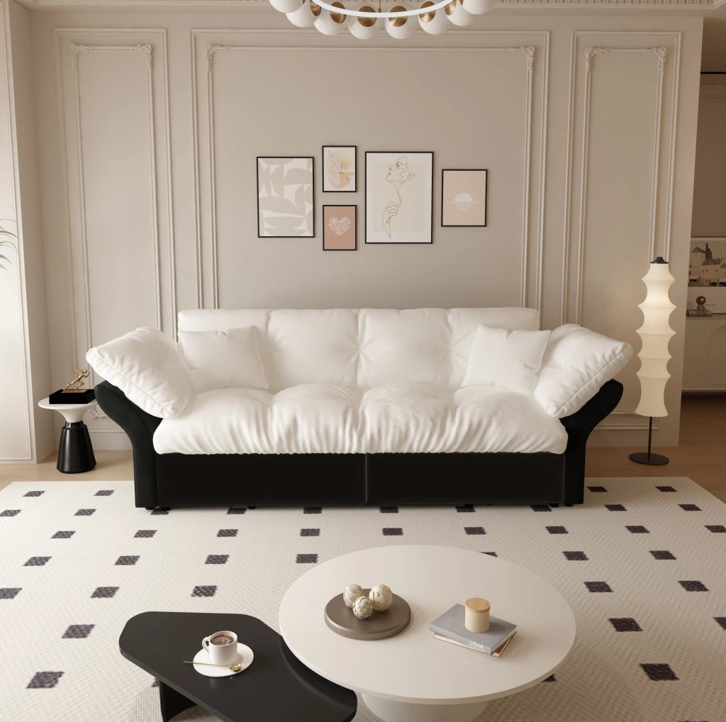 DIVANO Letto estraibile 3 in 1 190 cm in velluto beige con 2 cuscini