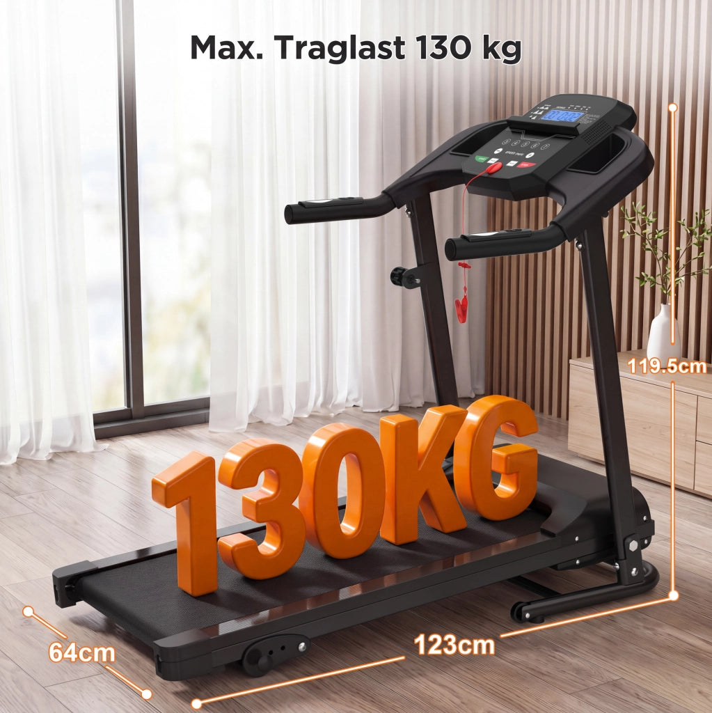Tapis roulant pieghevole nero con 3 programmi e display LED