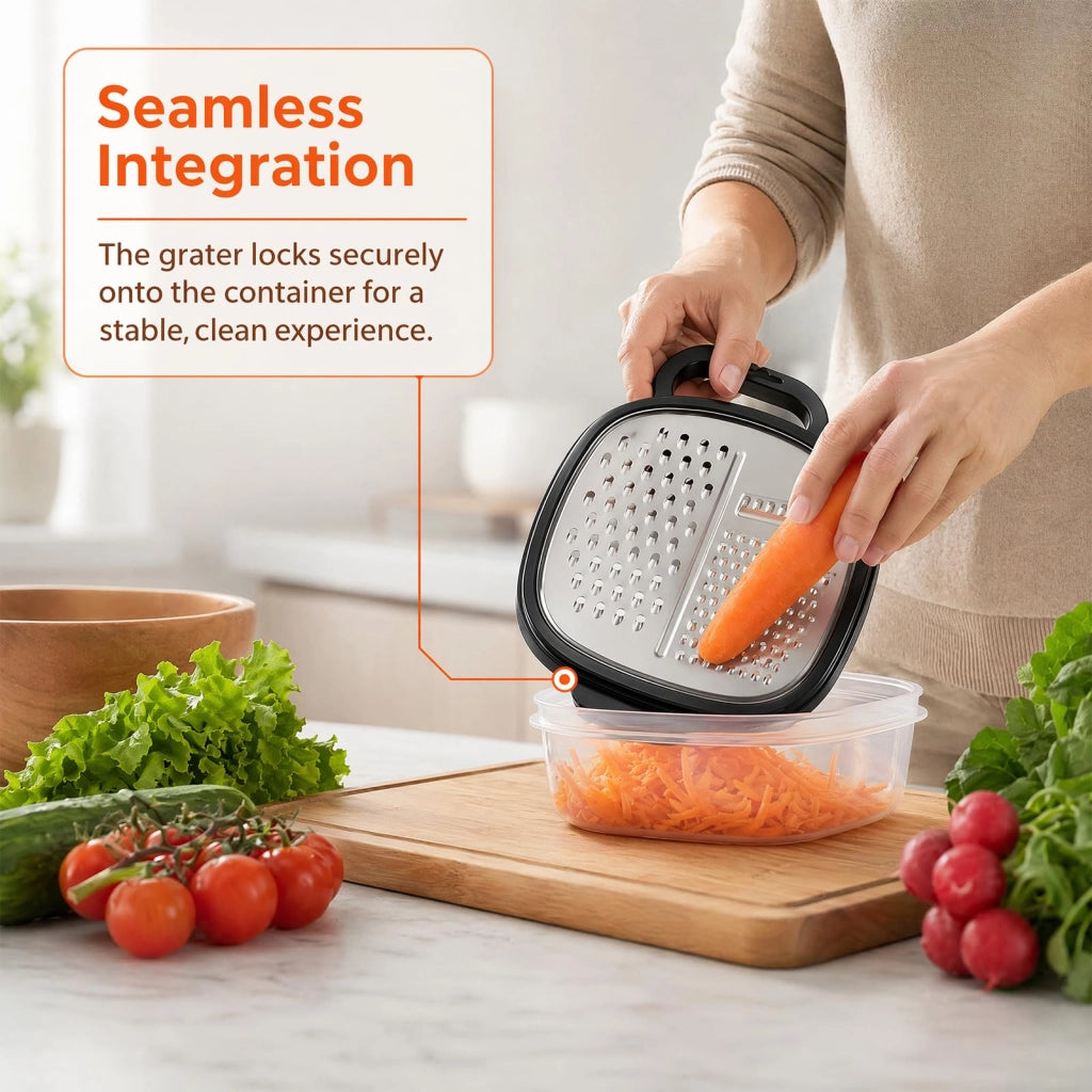 Raschietta per verdure 3-in-1, in acciaio inossidabile, con contenitore e spazzola