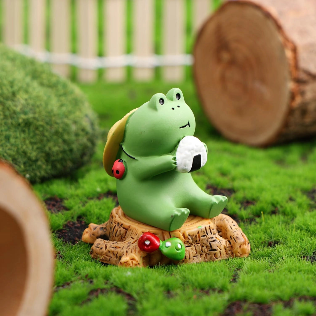 2 piccole statuette a forma di rana, in resina, divertenti, adatte per il giardino e la scrivania