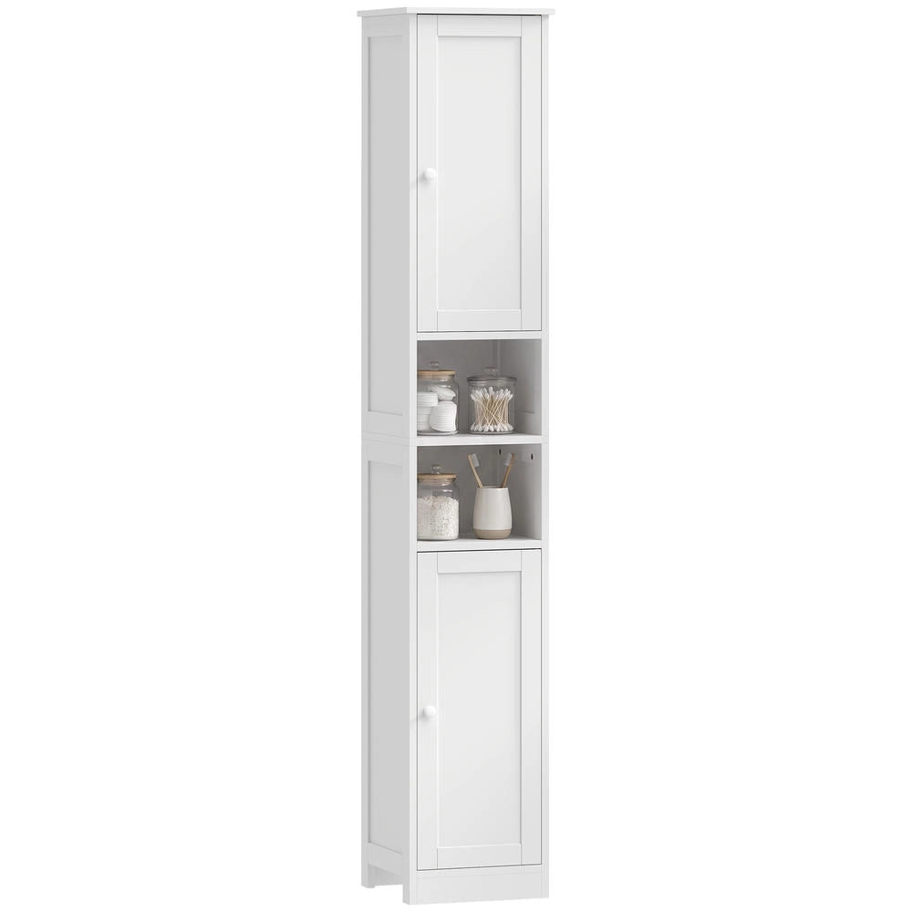 Mobile colonna bagno alto salvaspazio con 2 ante e 2 scomparti aperti, ripiani regolabili, bianco 30 cm