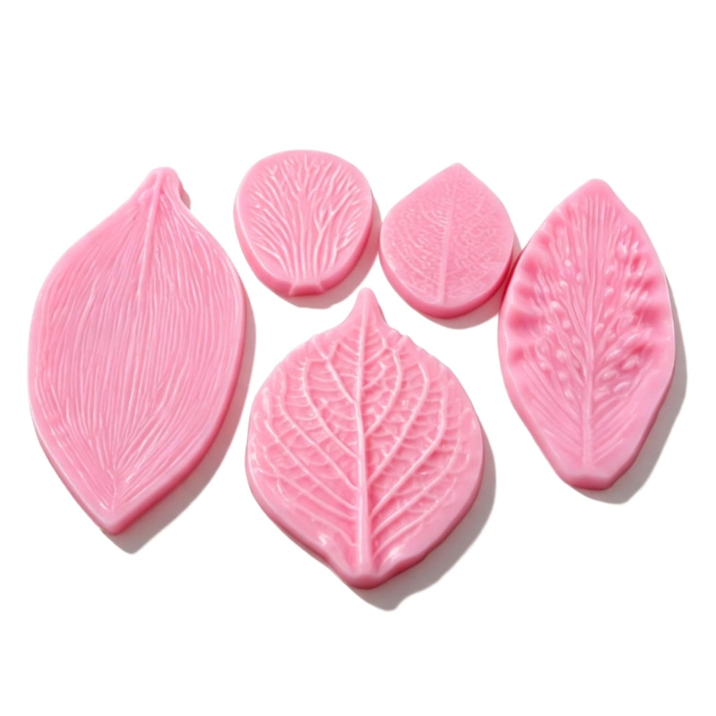 Set di 5 formine per biscotti a forma di foglia, stampi in silicone 3D per decorazioni di pasta di zucchero