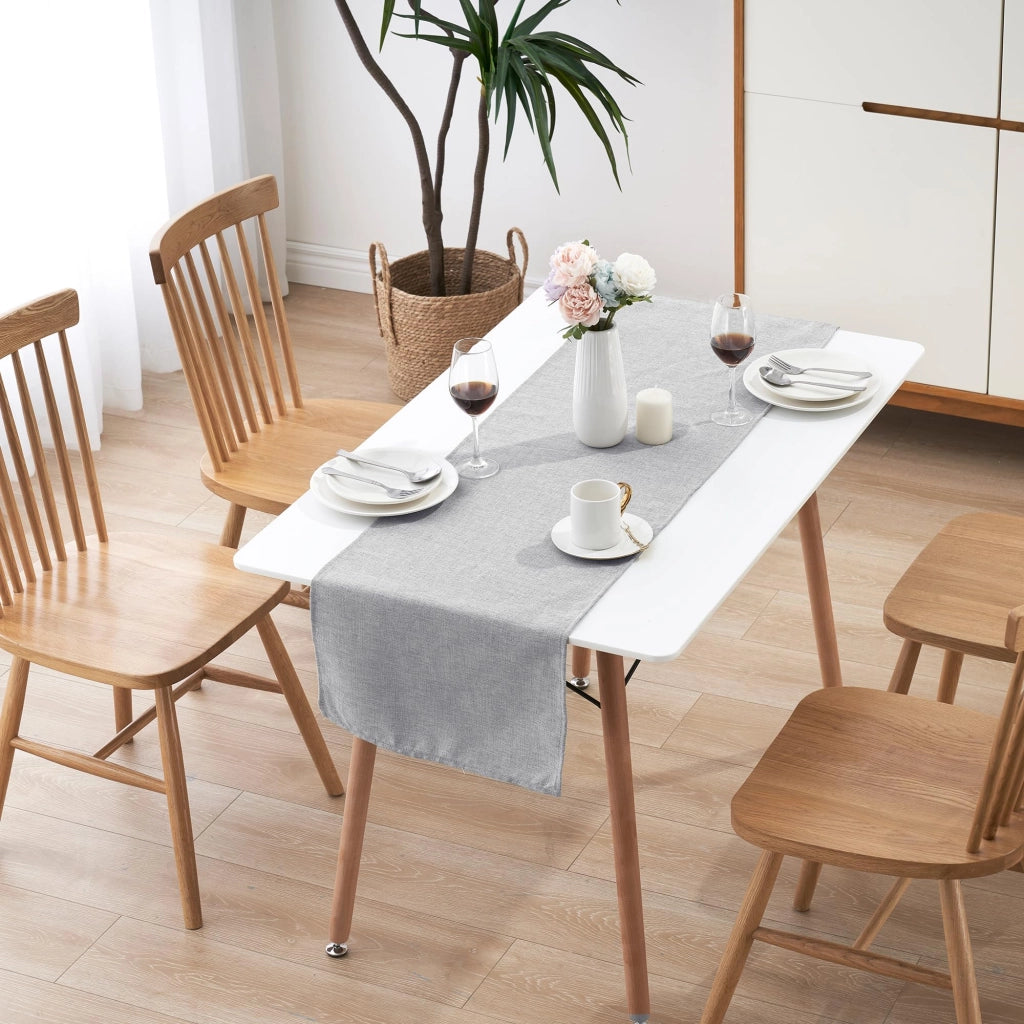 Tavolino Tafelloper, aspetto lino, idrorepellente, 40x220 cm, grigio