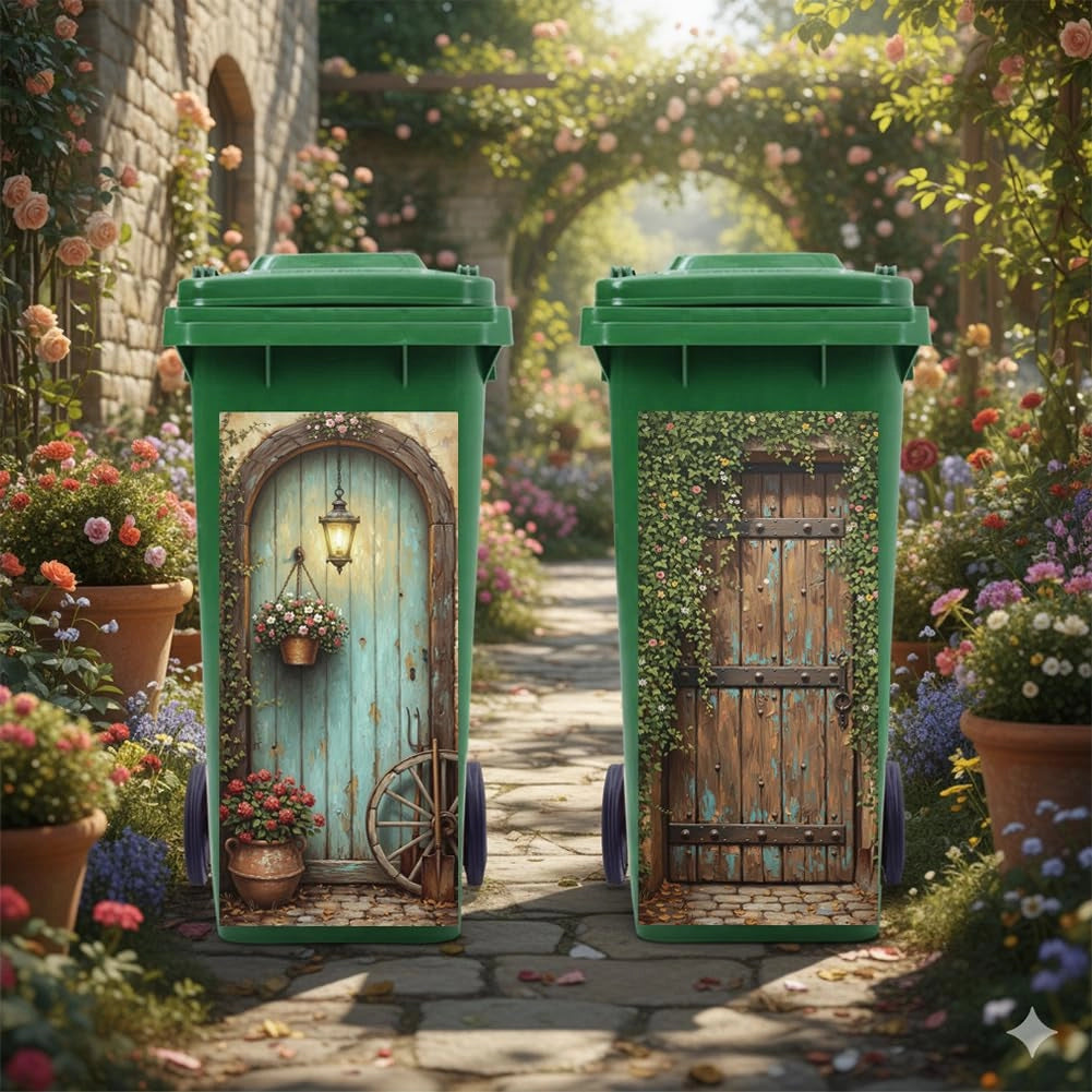 Adesivi per bidoni della spazzatura, 2 pezzi, stile rustico in legno, 38x81 cm, resistenti alle intemperie