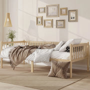 Letto giorno in pino 90x200 cm con ringhiera su 3 lati e 14 doghe, colore naturale