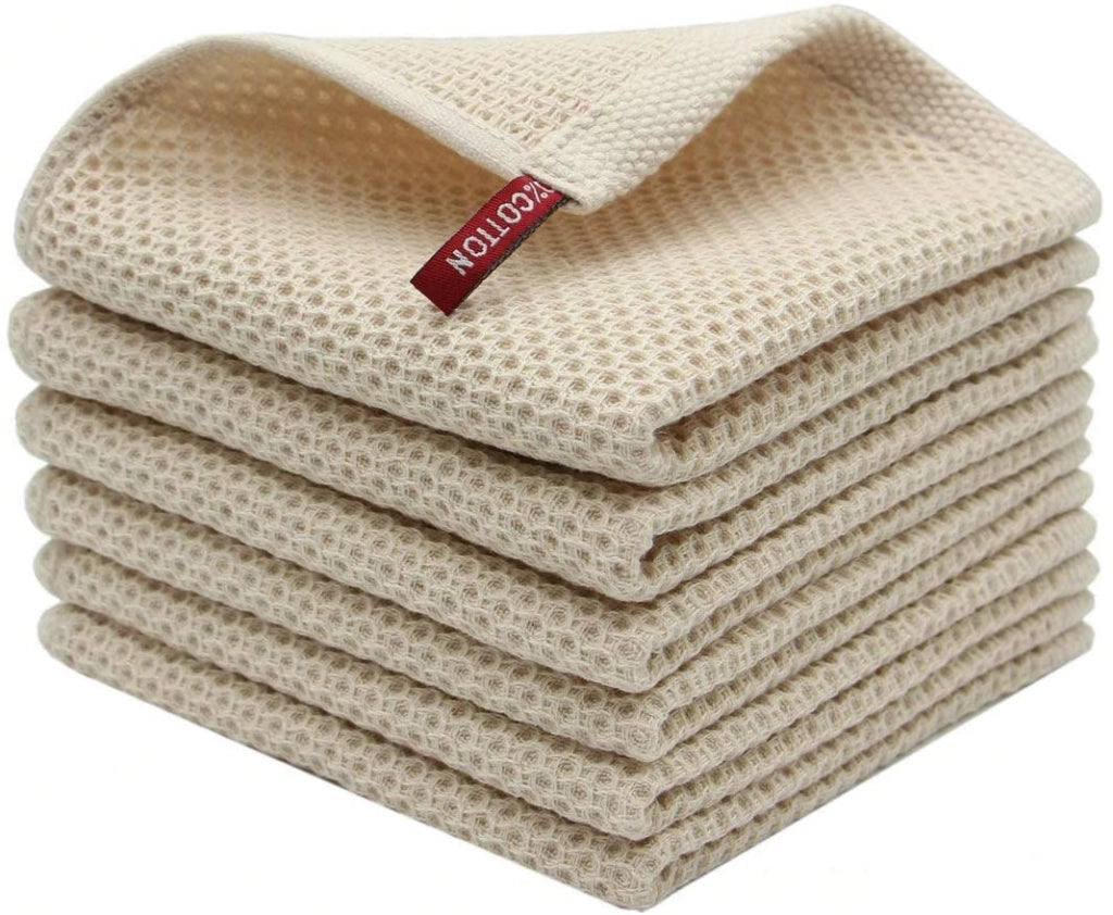 Strofinacci da cucina in cotone, set da 6, 33x33 cm, color beige, lavabili