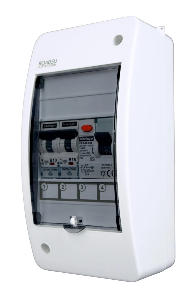 Quadro elettrico con fusibili - Distributore di corrente con interruttore differenziale 40A 2P tipo A/AC e interruttori automatici B16A, B10A. Quadro a parete IP42 completamente cablato