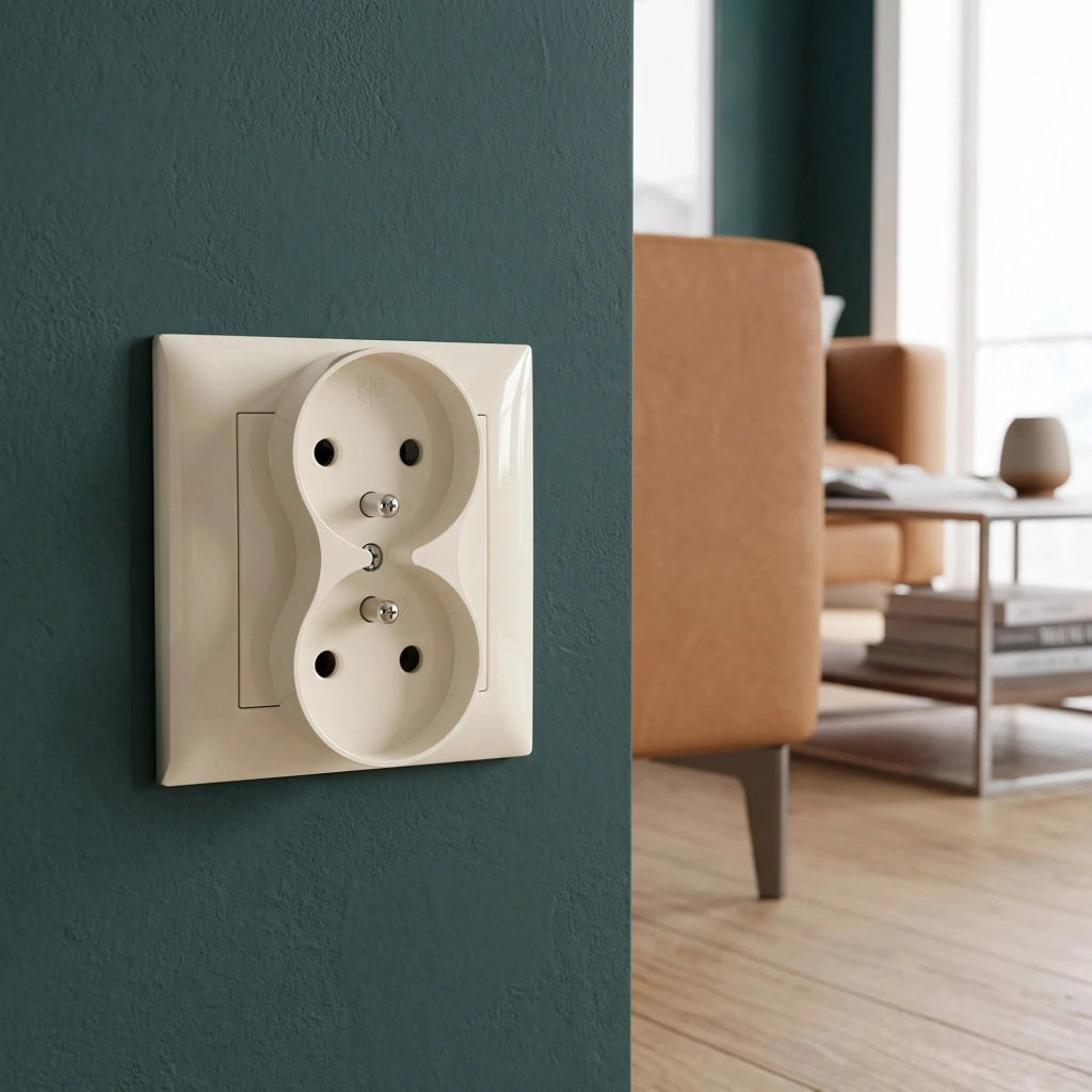 Presa Doppia Con Messa A Terra E Placca Oste Jnh002-g Beige