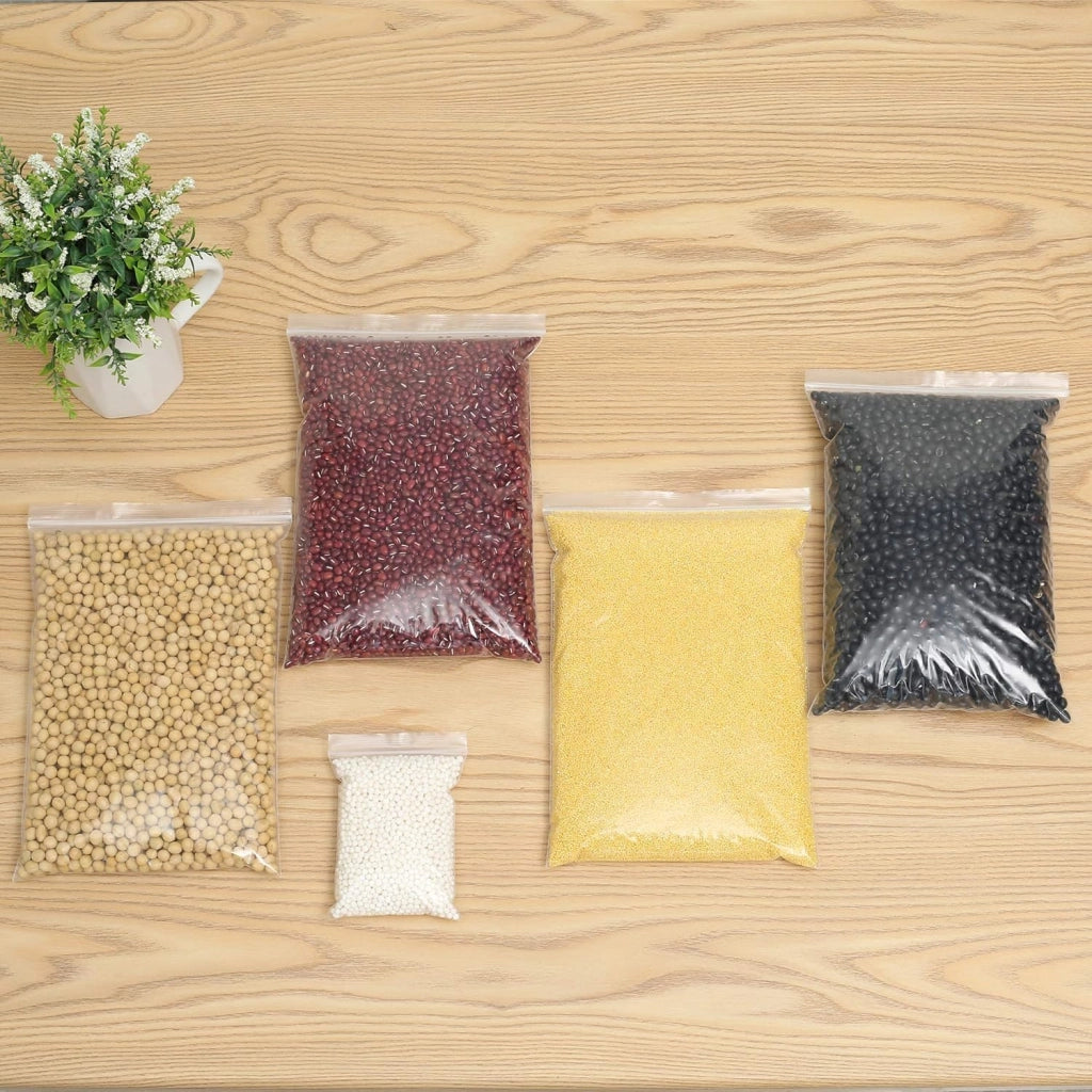 500 sacchetti trasparenti con chiusura a zip, 5 diverse dimensioni, spessore 0,1 mm