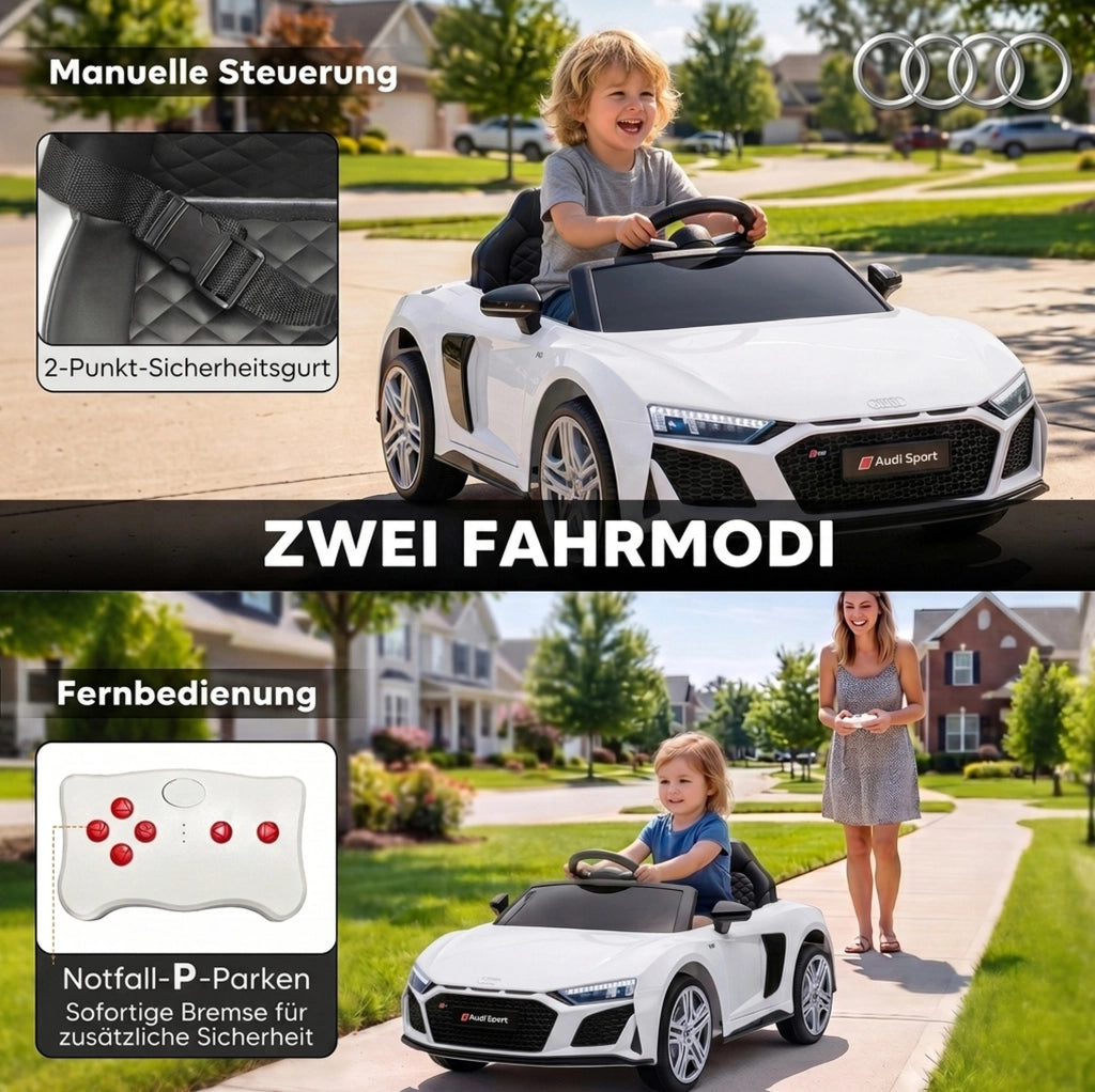 Audi R8 Spyder elettrica per bambini 12V bianca con telecomando