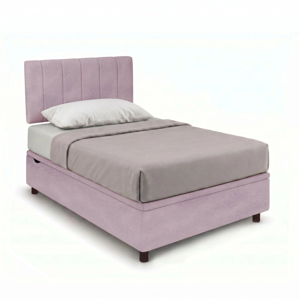 Letto Singolo Contenitore Imbottito 80x200 cm Microfibra Glicine BoxMax Testata Vertical