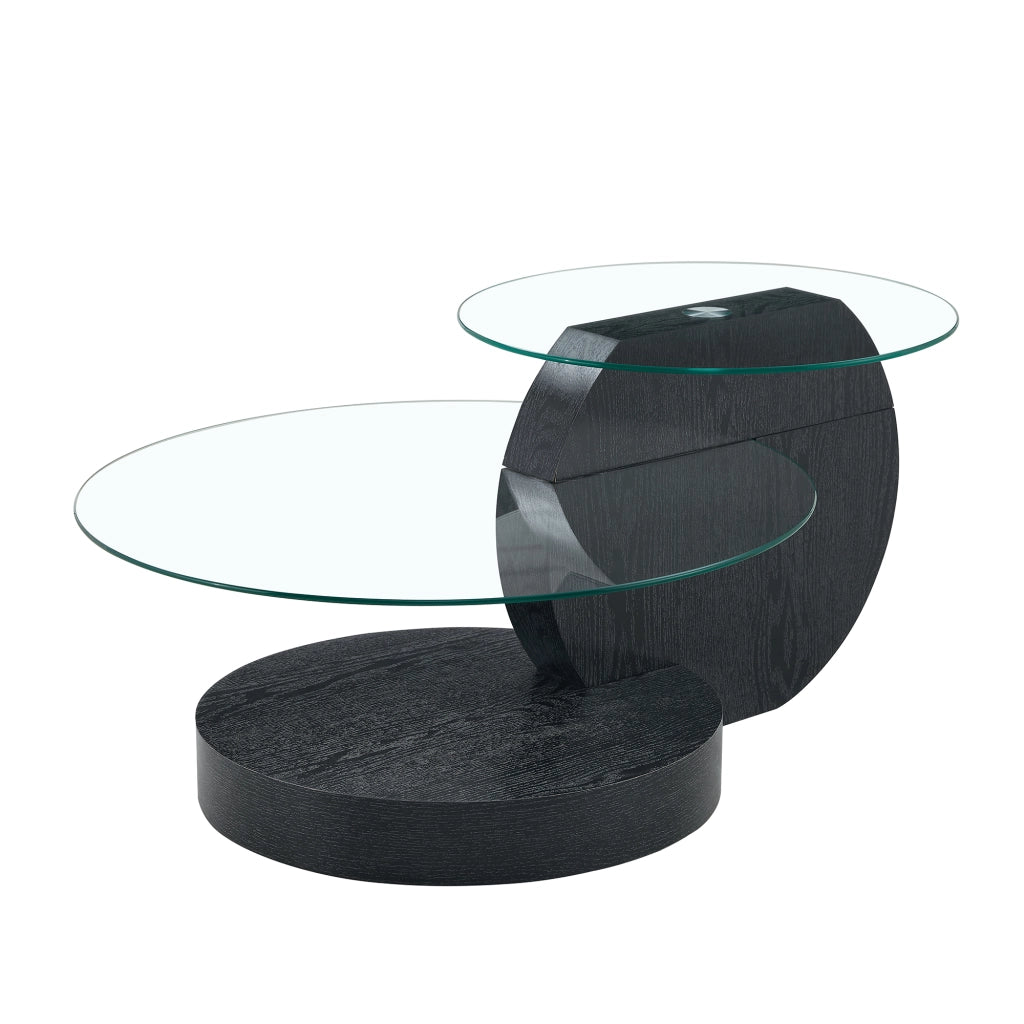 Tavolino da salotto 78,5 × 78,5 × 24,5 cm in MDF e vetro trasparente nero con ripiani multipli design moderno