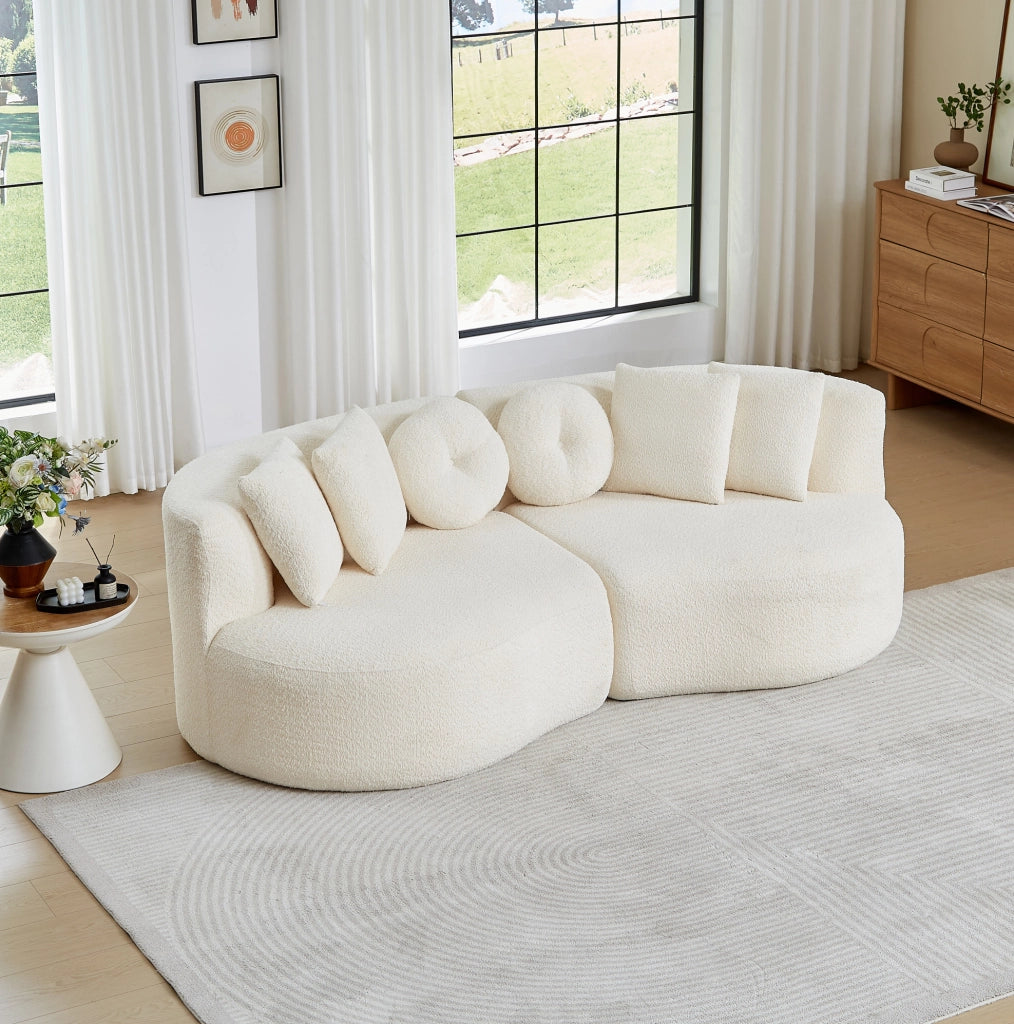Divano modulare in ciniglia beige con 6 cuscini
