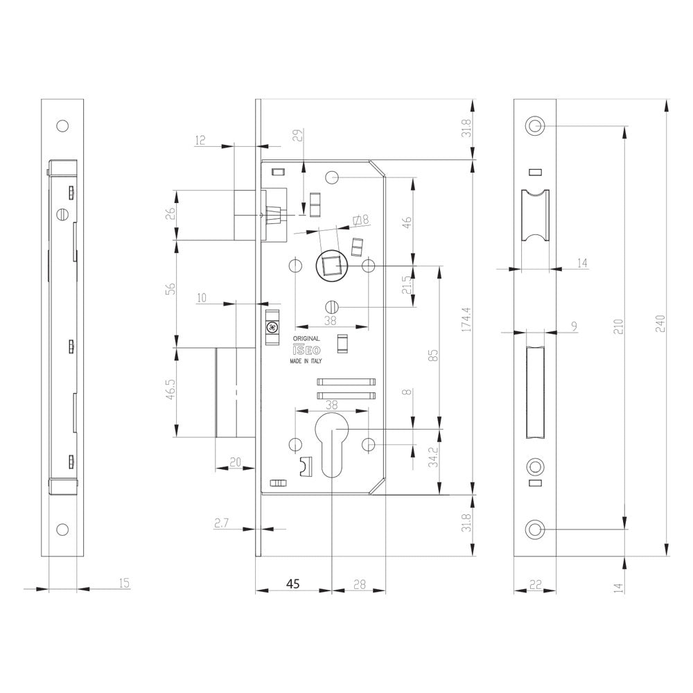 SERRATURA DA INFILARE PER PORTE IN LEGNO ART. 200 E 45