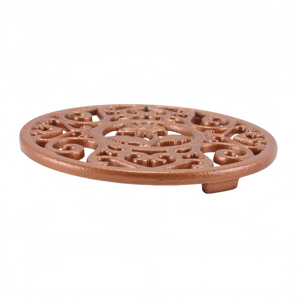 Sottobicchieri in ghisa per teiere, 12 cm, color oro, motivo floreale