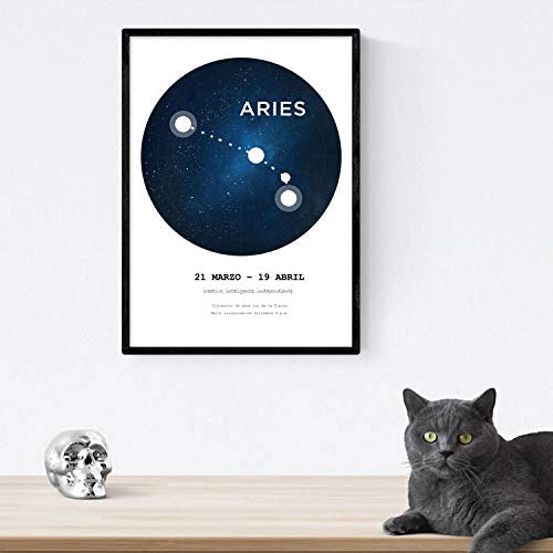 Poster con segno zodiacale Ariete, A3, laminato, sfondo bianco