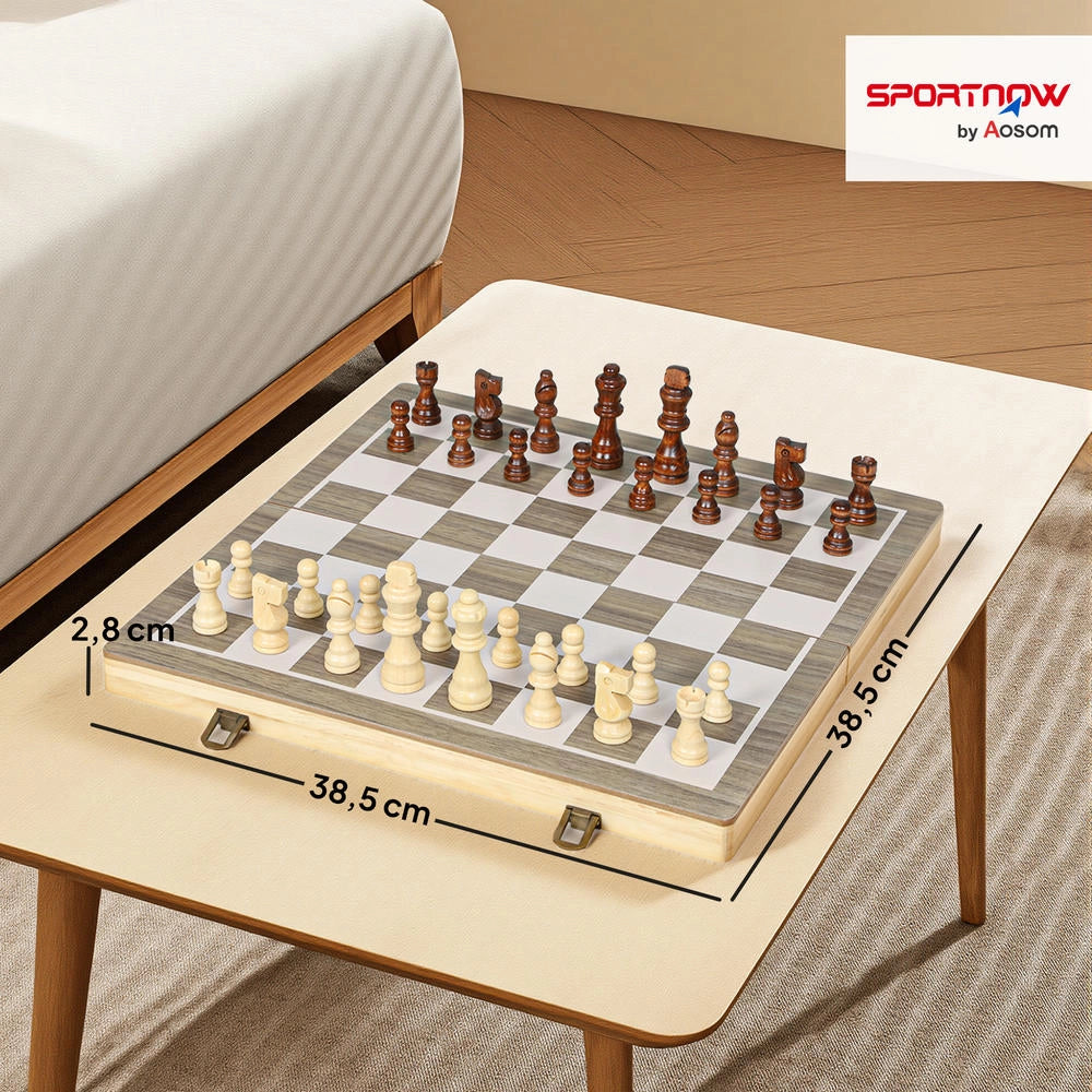 Set Giochi 2 in 1 Scacchi e Dama Pieghevole in Legno Noce con Valigetta Compatta e Accessori per Casa e Viaggio