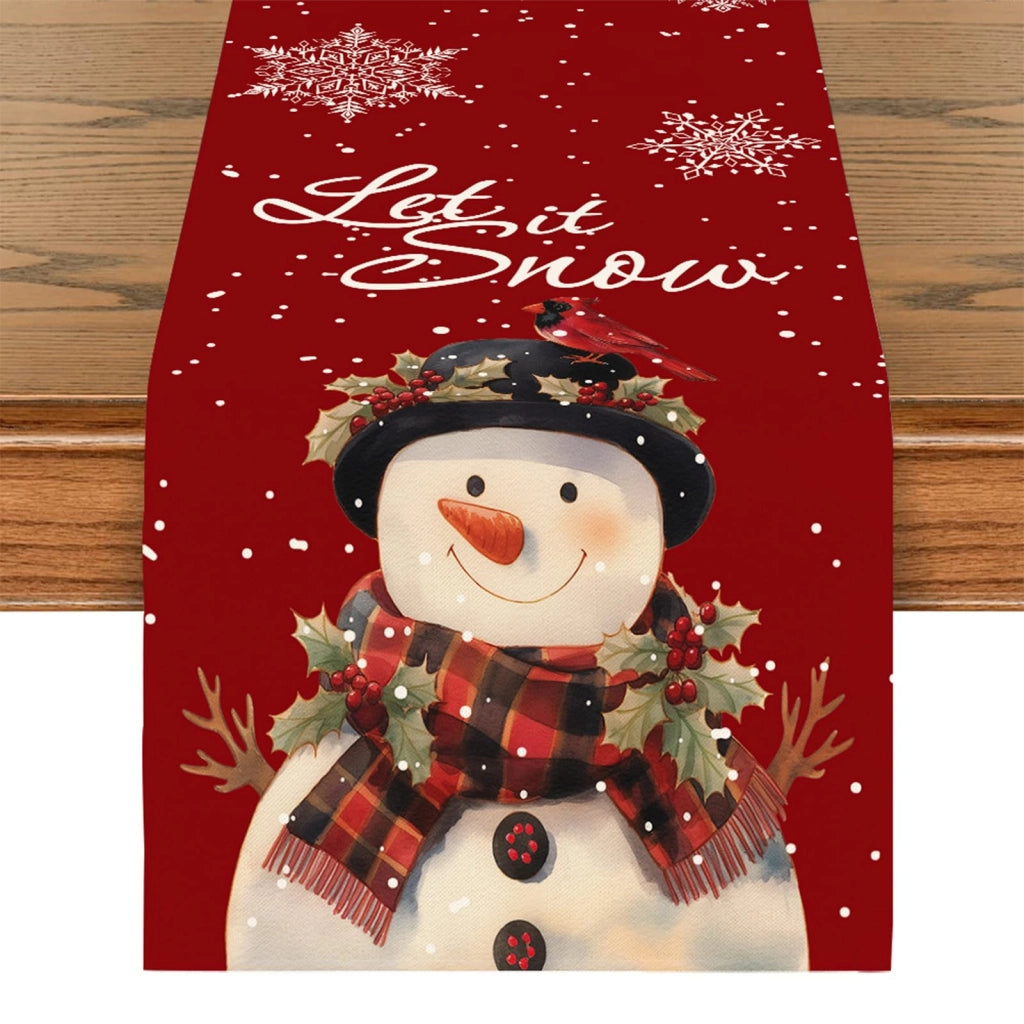 Tovaglia natalizia, 33x180 cm, motivo pupazzo di neve, lavabile