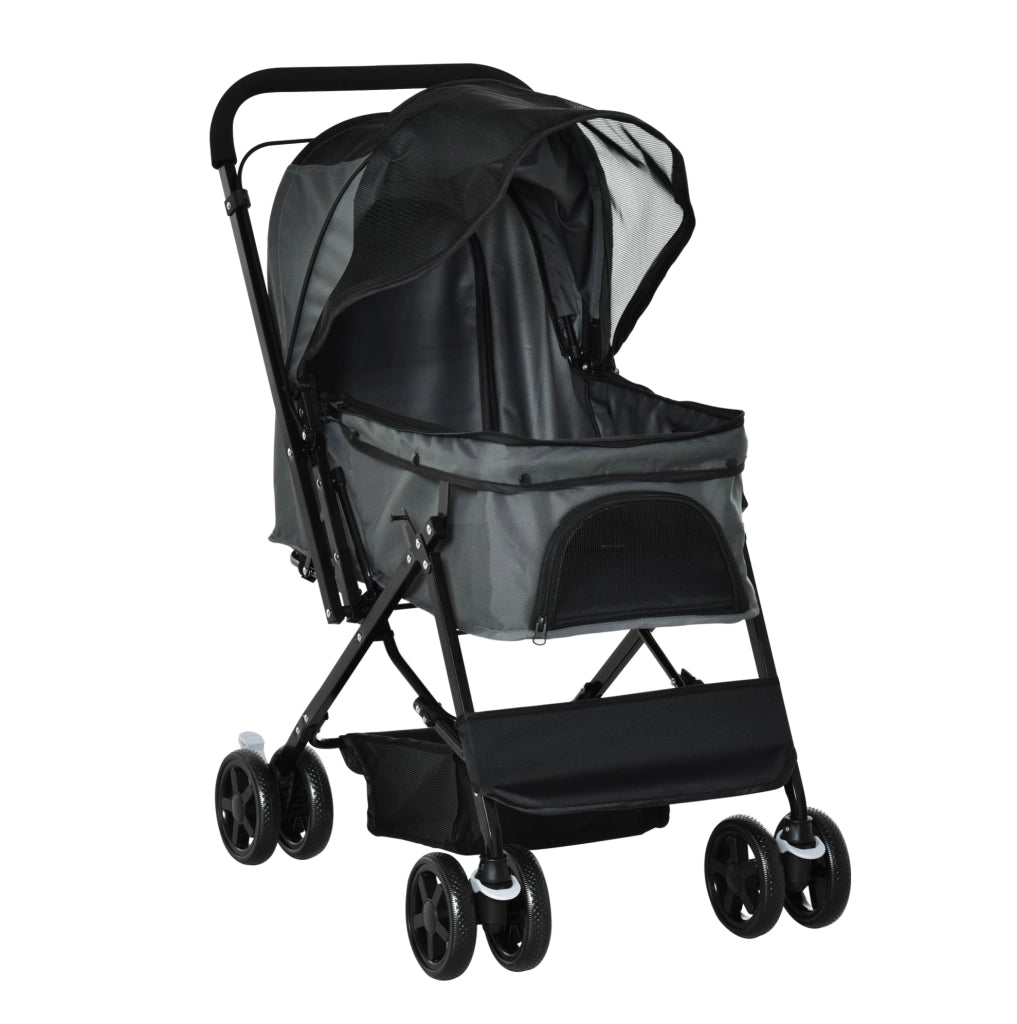 PASSEGGINO per cani piccoli pieghevole 76,5 x 52 x 95 cm poliestere grigio scuro