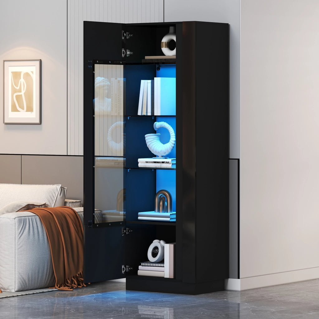 Vetrina 60 × 40 × 180 cm con LED controllato da app 5 vani porta in acrilico nera lucida con ripiani in vetro