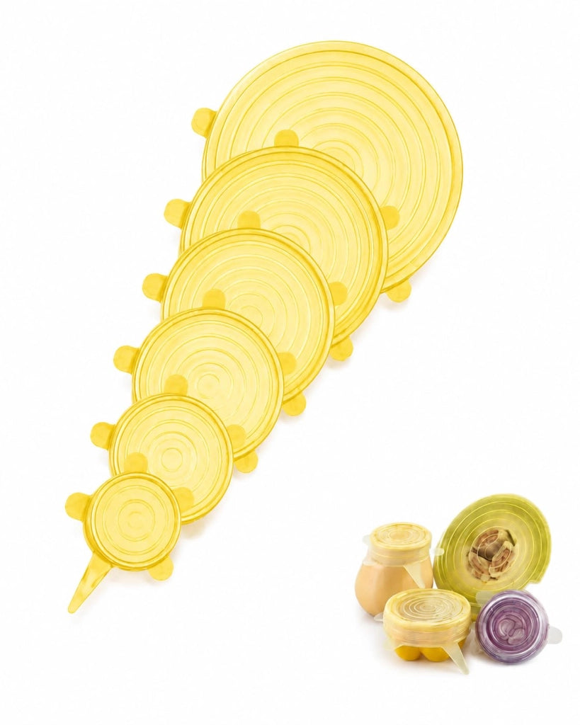 Set di coperchi in silicone, 6 pezzi, ermetici, riutilizzabili, colore giallo