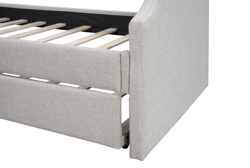 Letto da giorno imbottito IVMEU con letto estraibile 90x190 cm, letto principale 90x200 cm, beige