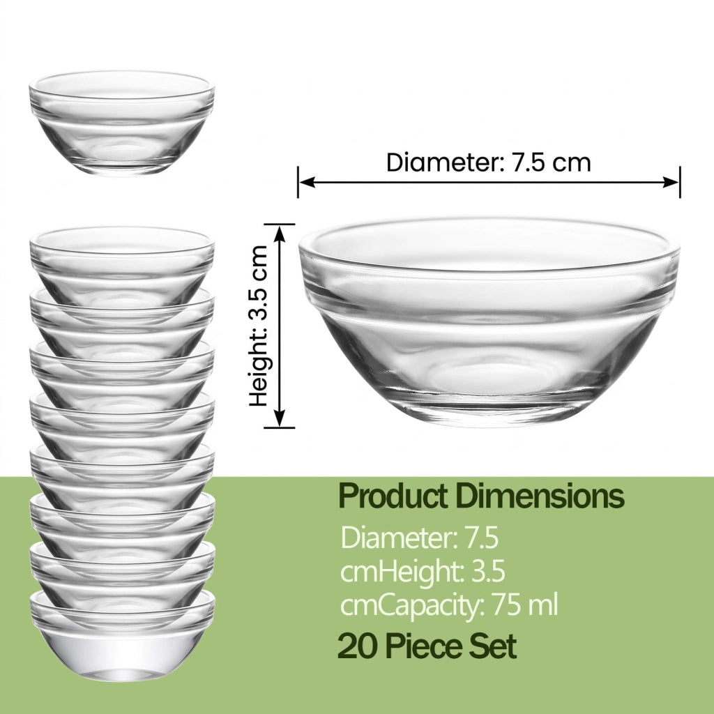 20 contenitori in vetro da 75 ml, ideali per salse e condimenti (7,5 x 3,5 cm)