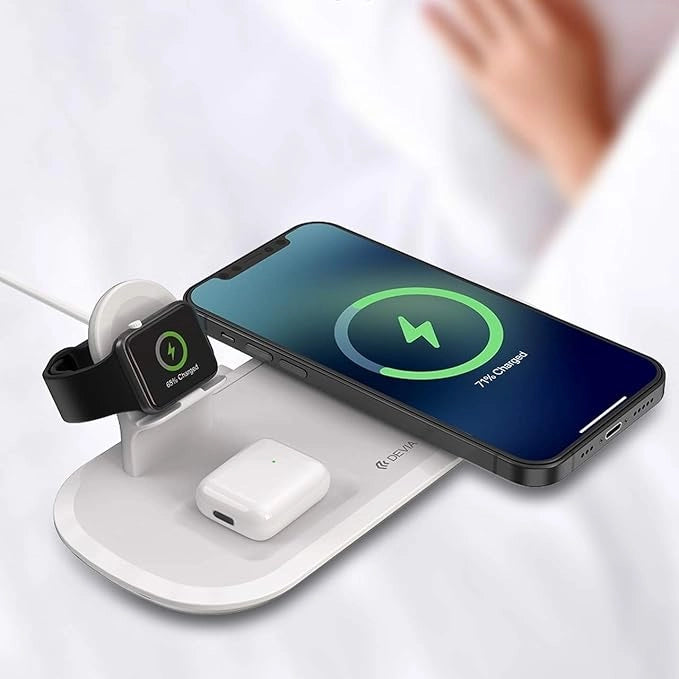 Devia Caricatore Qi 3in1 con base magnetica A. Watch iPhone 12 ecc