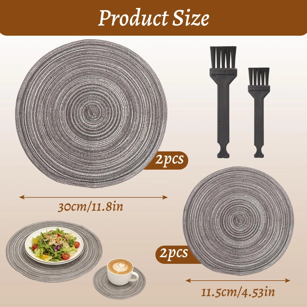 Sottopiatti intrecciati, set da 4 pezzi, diametro 30 cm + 11 cm, lavabili e resistenti al calore
