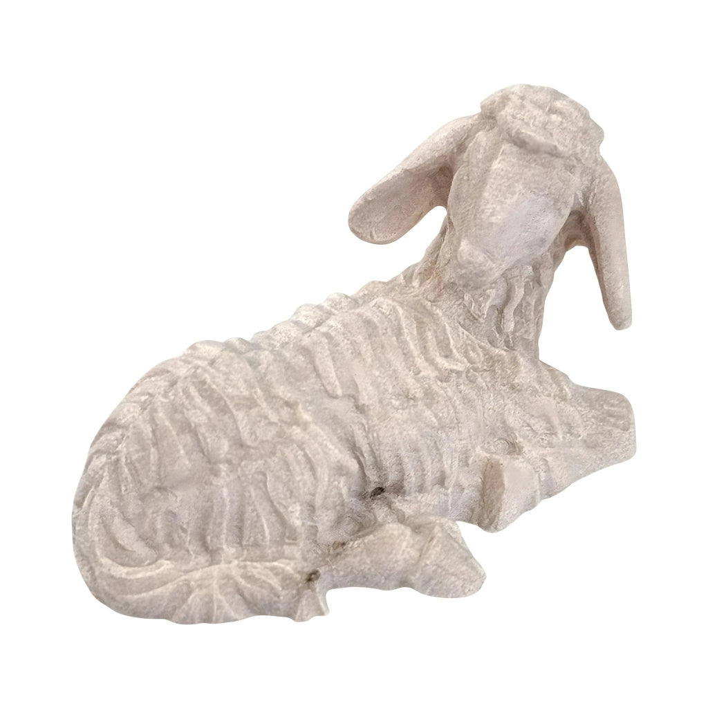 Pecora seduta, 10 cm, legno dipinto a mano, statuina per presepe