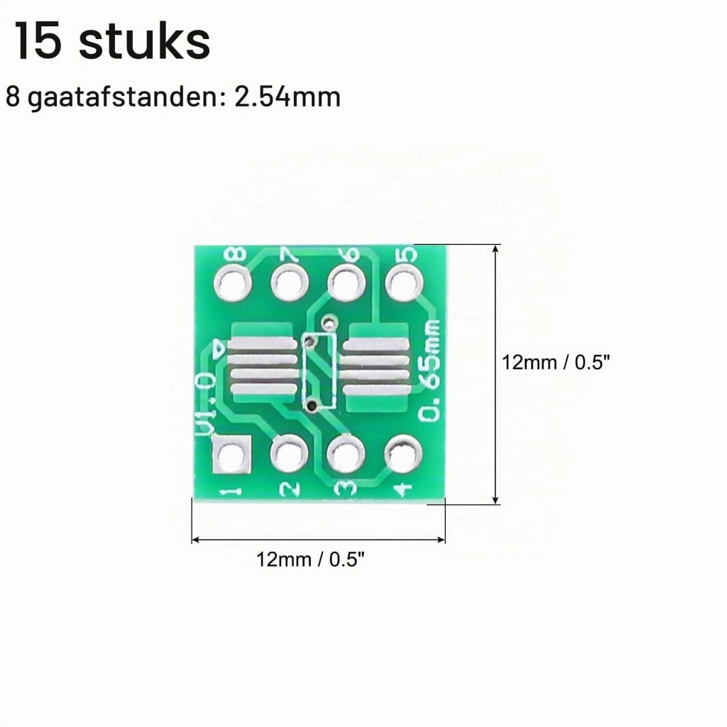 Adattatore SOIC-8 a DIP-8, confezione da 15 pezzi, dimensioni 12x12 mm, colore verde