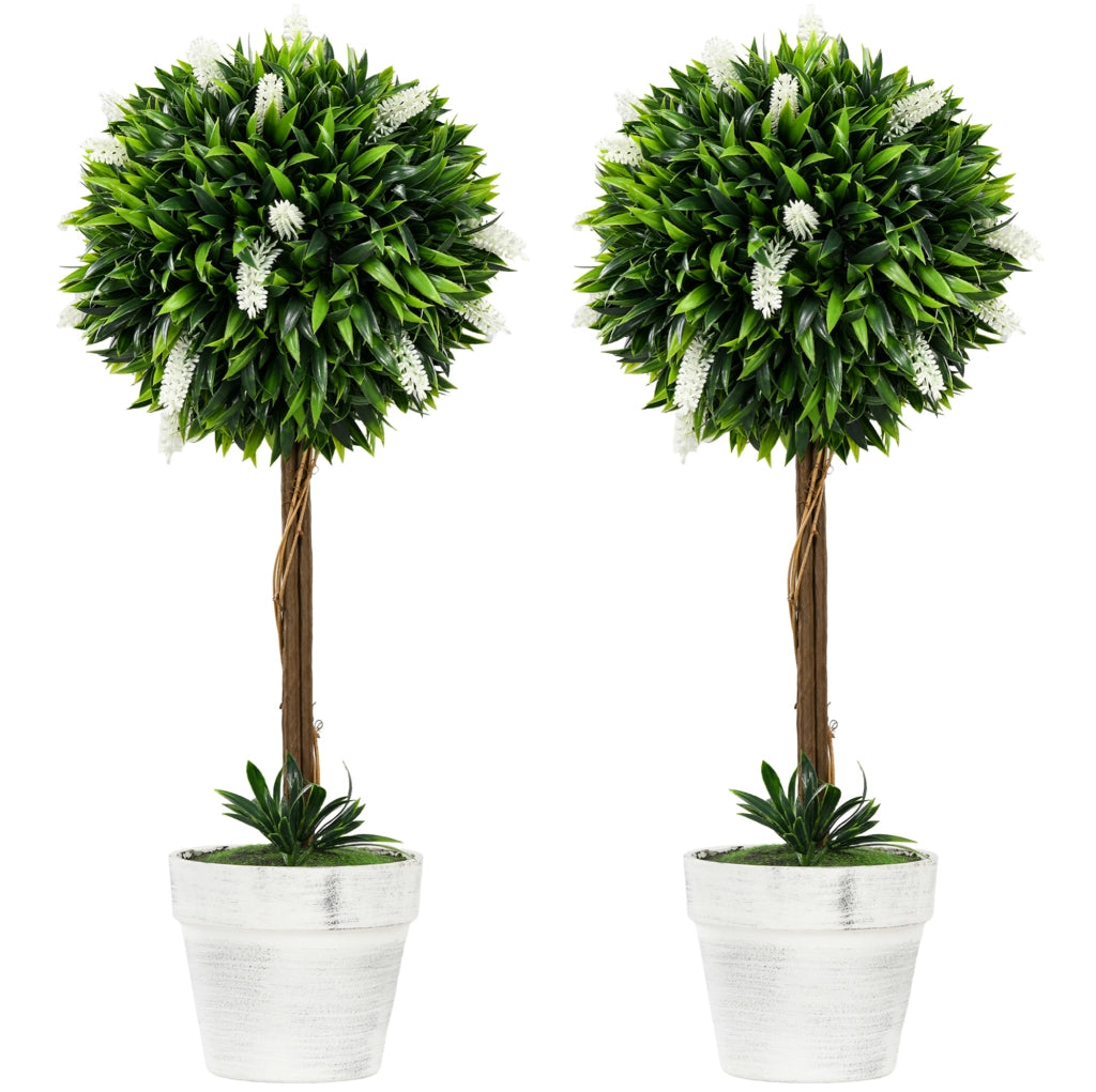 Set di 2 piante artificiali di lavanda IVMEU alte 60 cm con vaso e muschio artificiale, bianco