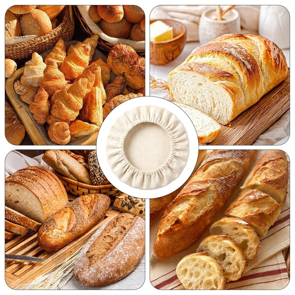 6 stampi in lino per pane, 3 diverse dimensioni, per la preparazione del pane, color beige