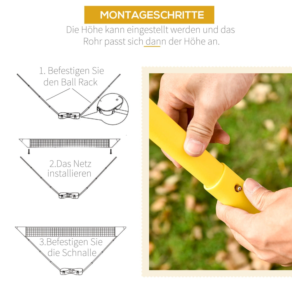 Set badminton con rete pieghevole, 4 racchette e custodia, giallo