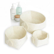 Set di 3 cesti portaoggetti in tessuto, color beige, impilabili