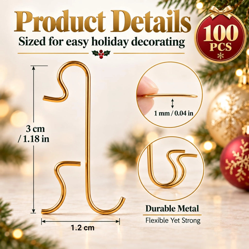100 ganci a forma di "S" dorati per decorazioni dell'albero di Natale, 10 x 30 mm