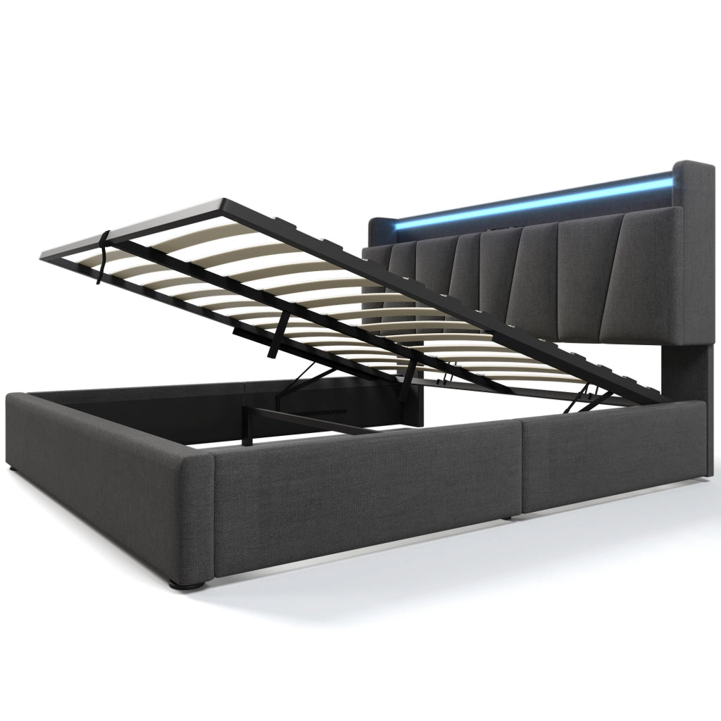 Letto matrimoniale imbottito 140x190 cm grigio con contenitore