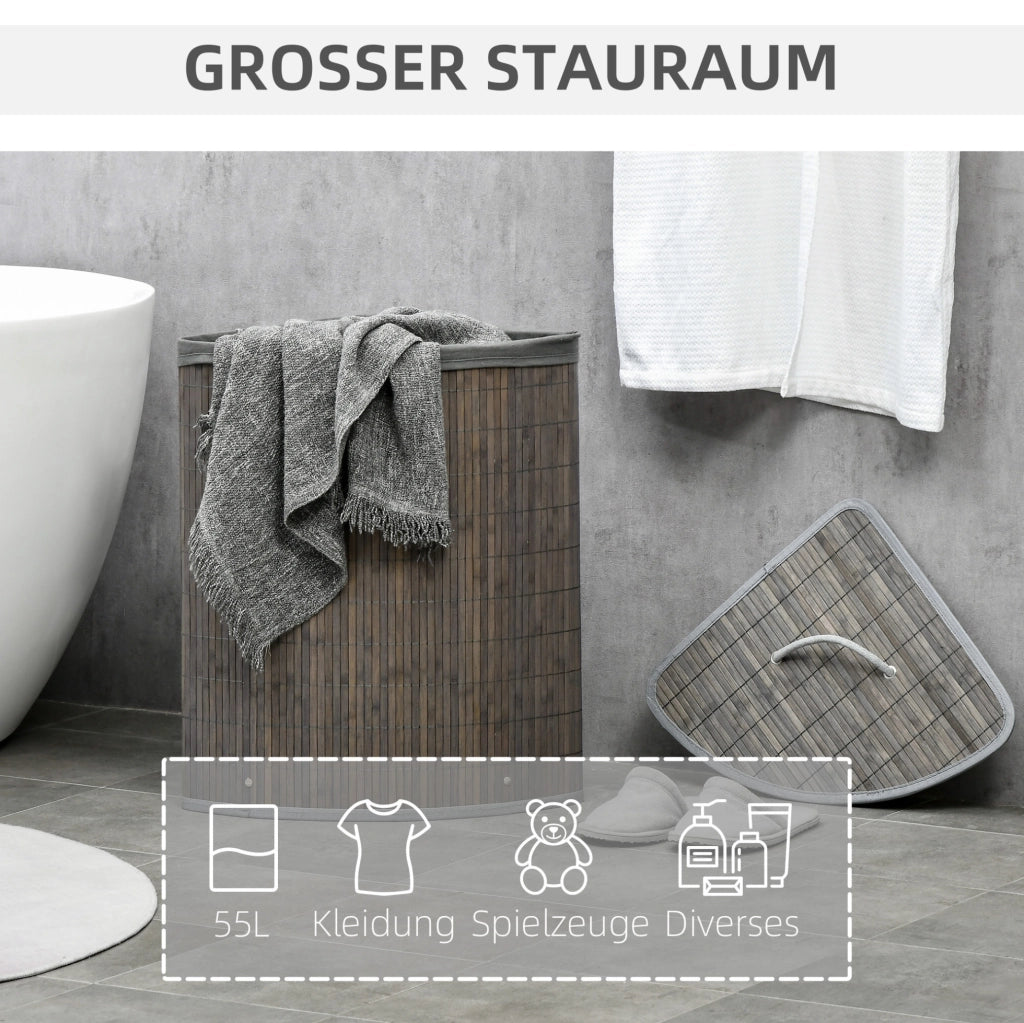 Cesto portabiancheria bambù 55 L 38 x 38 x 57 cm grigio con coperchio