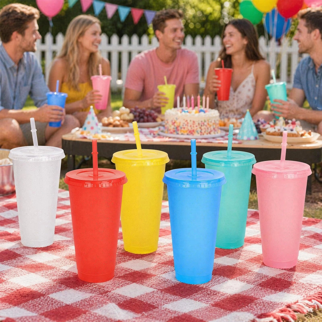 12 bicchieri da bevanda da 710 ml con coperchio e cannuccia, riutilizzabili