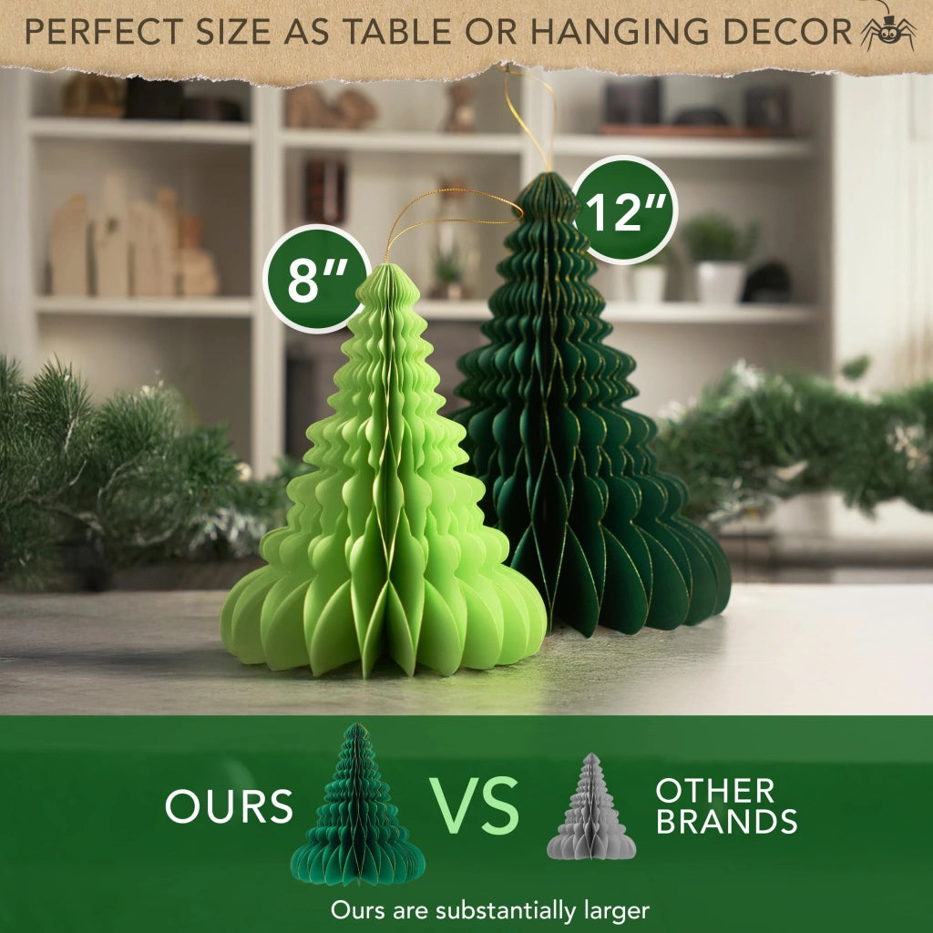 Alberi di Natale in carta, set da 2, colore verde, dimensioni 30x25 cm e 21,5x18 cm