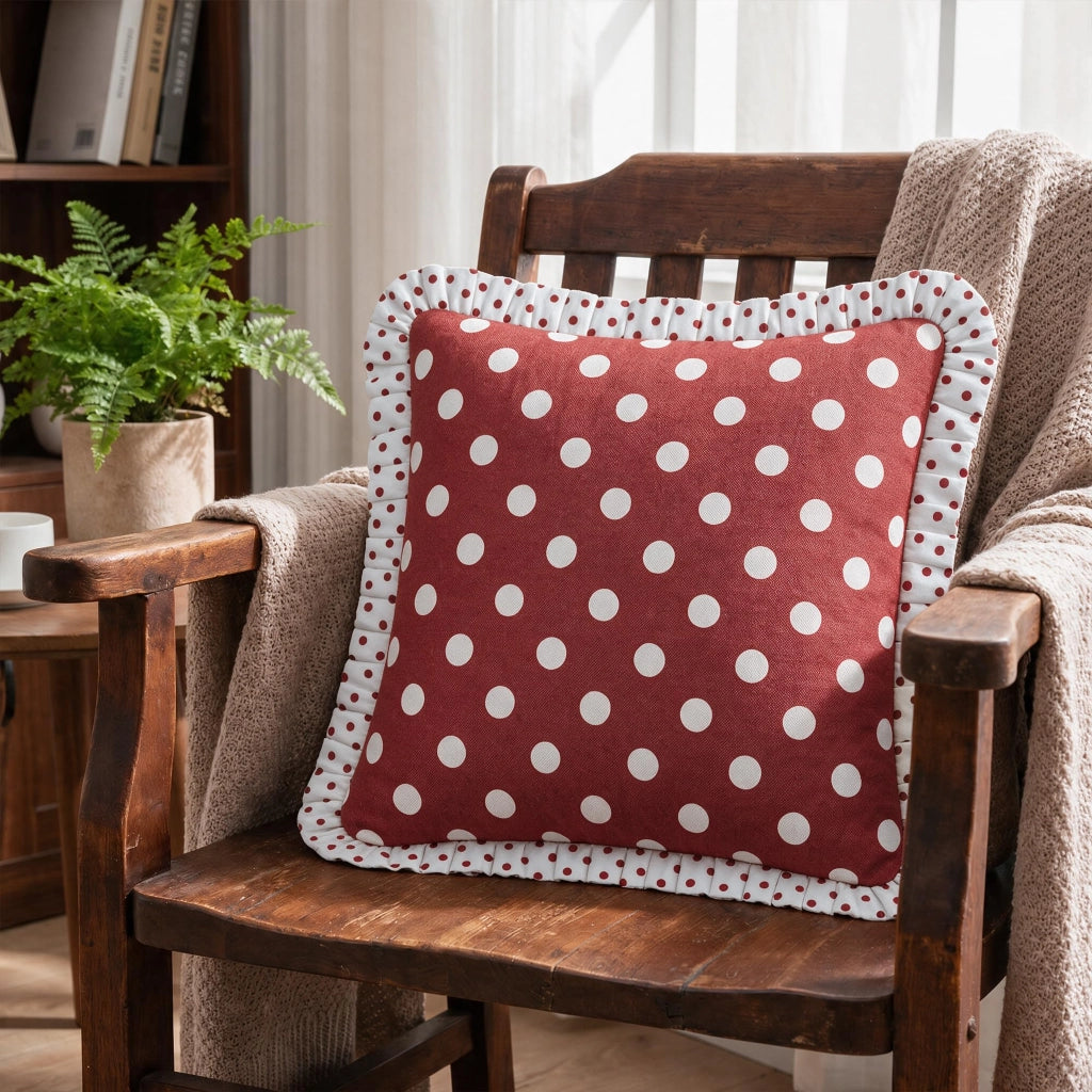 Coperte per cuscini con volant e pois, set da 2, 45 x 45 cm, rosso e bianco