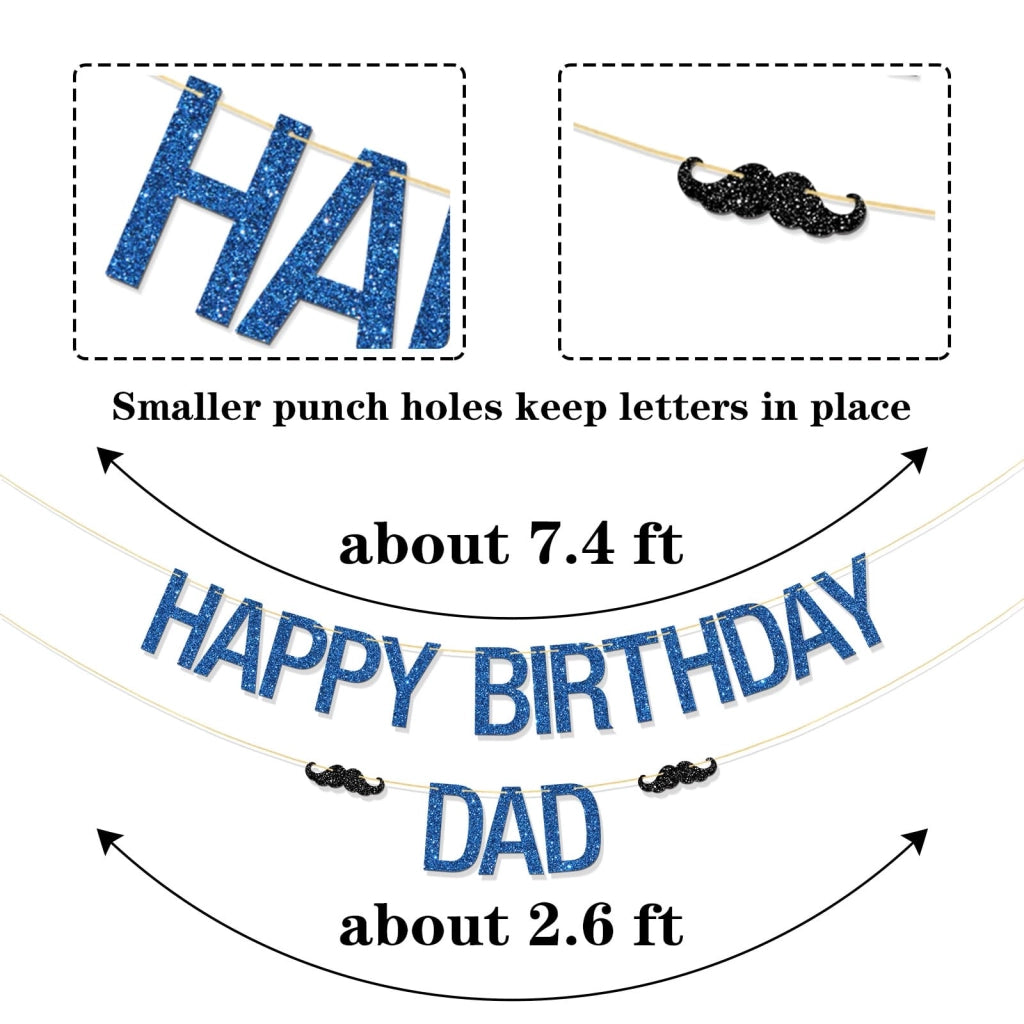 Ghirlanda di compleanno per papà, color blu glitterato, in cartone, lunghezza 2,3 metri, ideale per la festa del papà