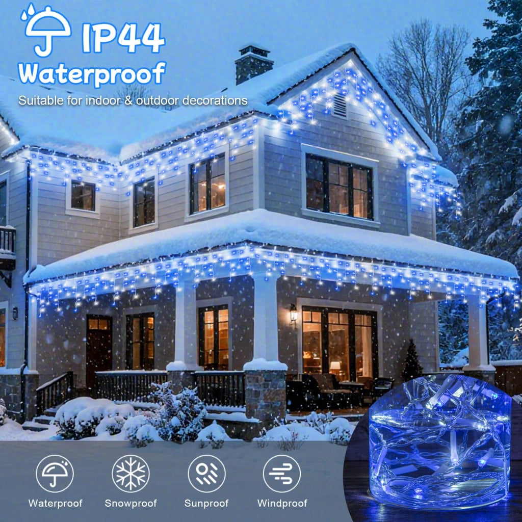 Catena luminosa effetto neve, 20 metri, 480 LED, blu/bianco, con timer, impermeabile