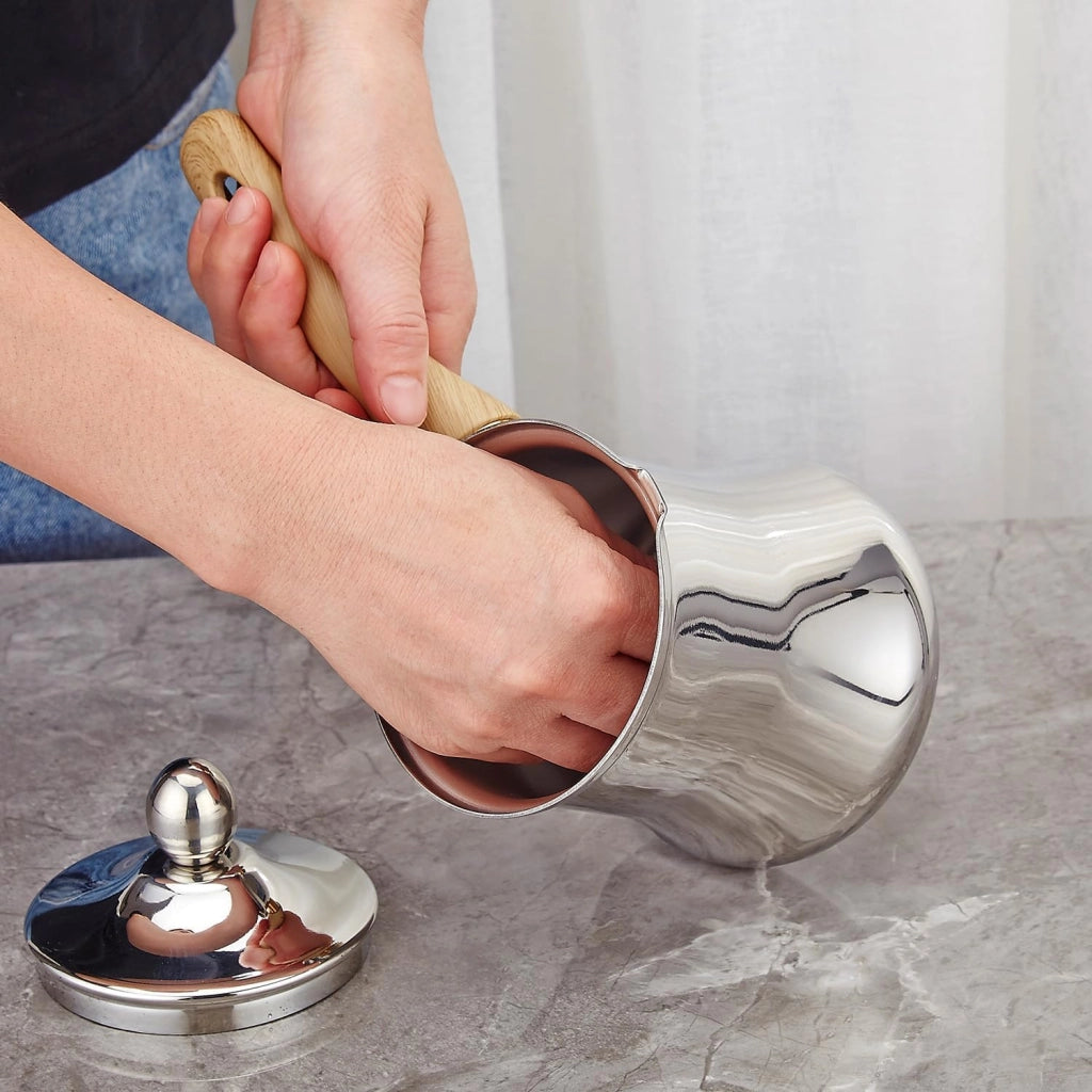 Caffettiera turca Cezve, 720 ml, in acciaio inossidabile, con coperchio